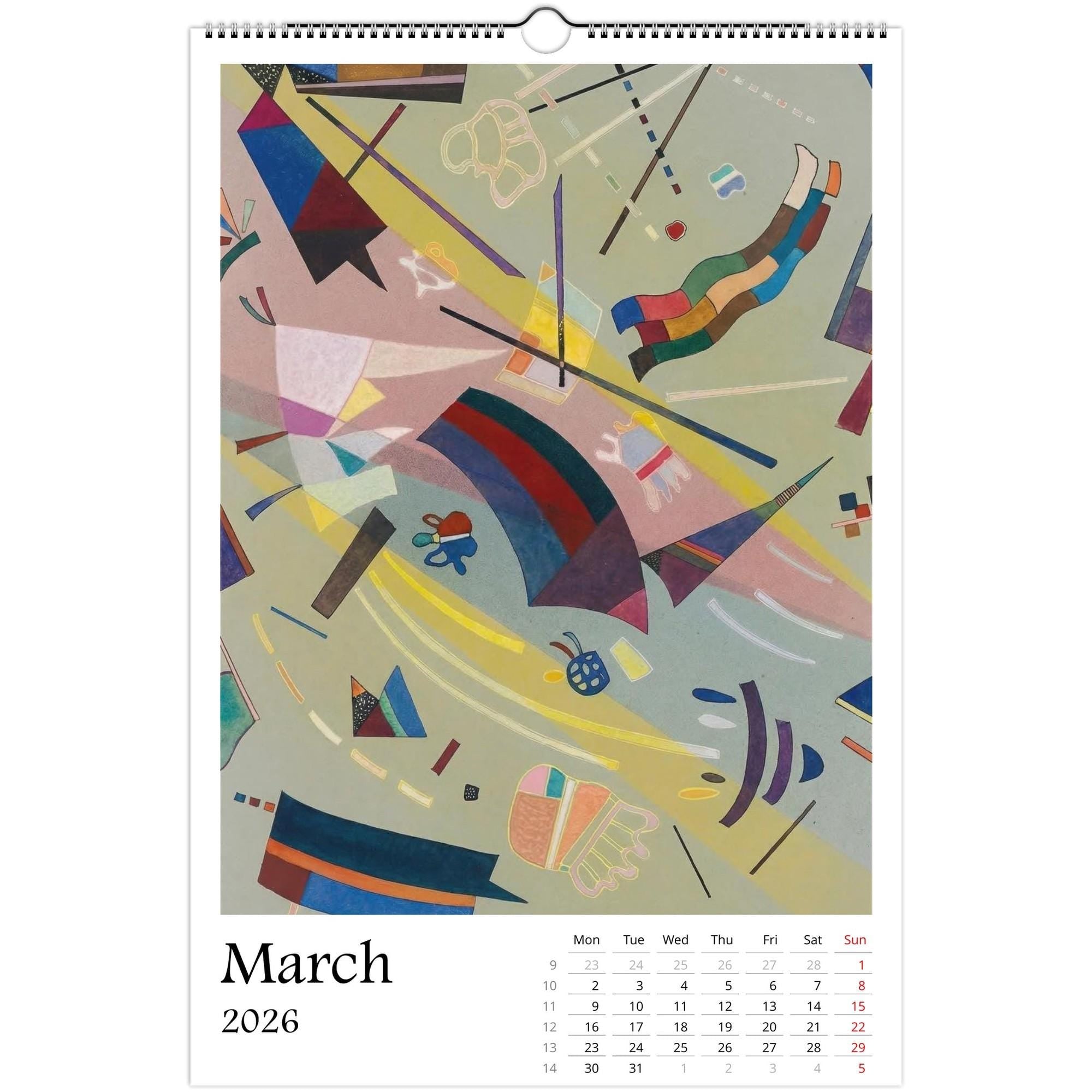 13 Artworks of Wassily Kandinsky 2026 Wall Calendar 11x16.5, Abstract Art Monthly Planner, Bauhaus Design 12 Month Hanging, Modern Artist