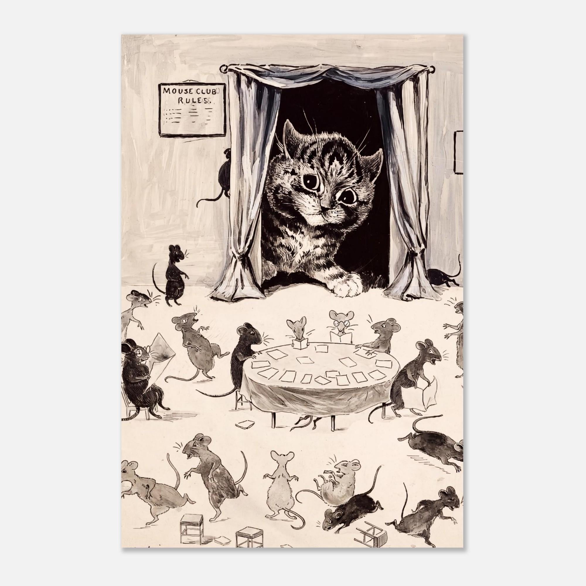 Louis Wain The Mouse Club Rules Cat Print Vintage Whimsical Anthropomorphic Cat and Mice Illustration Art Print Animals Creatures