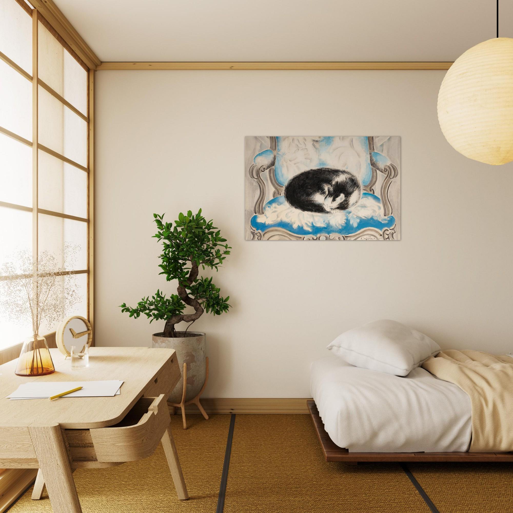 Vintage Sleeping Cat Art Print Sei Koyanagui 1920s Parisian Decor Neutral Minimalist Animal Wall Art Gift Animals Creatures