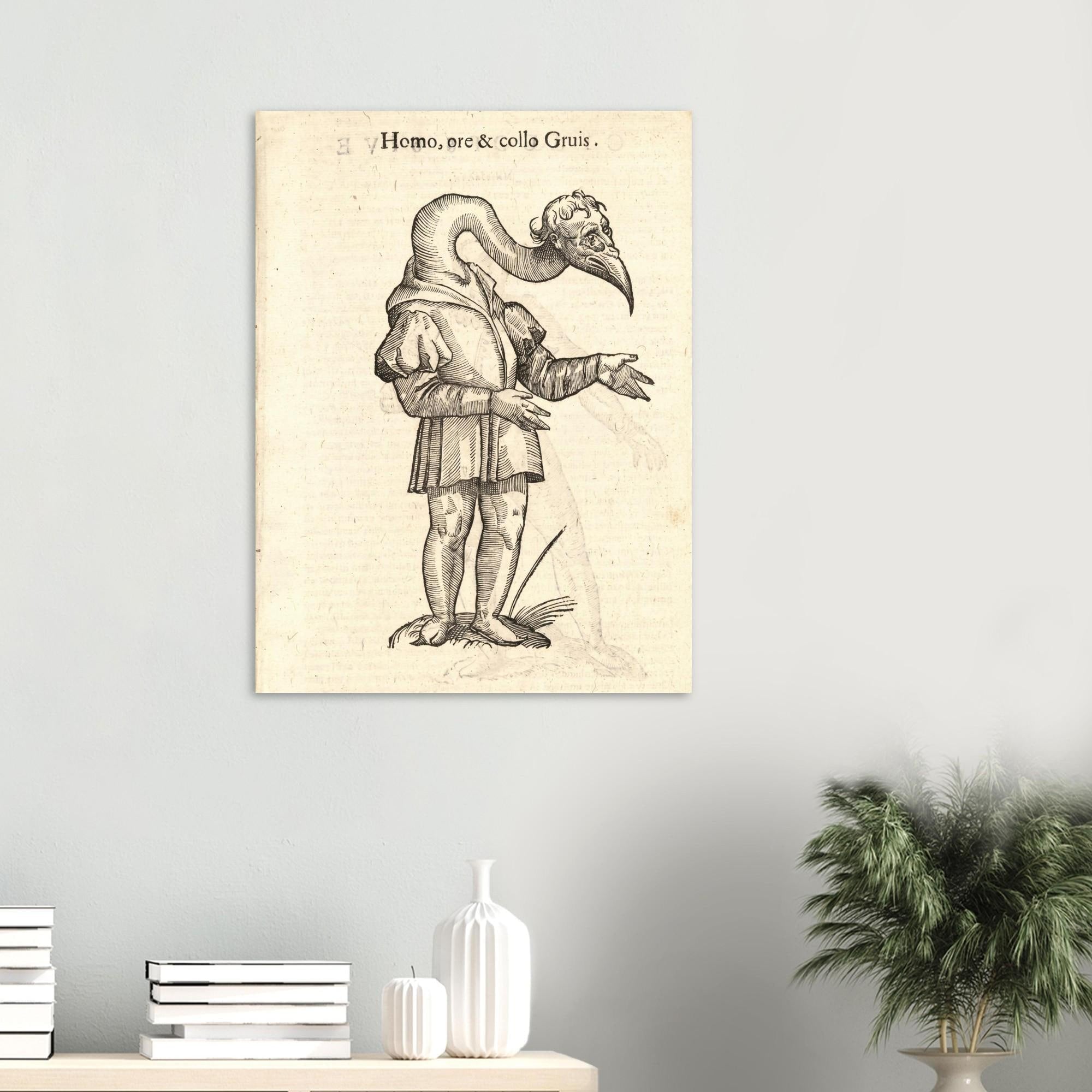 Vintage Monster Woodcut Print Myth Symbolism Renaissance Creature Poster Antique Bird Man Illustration Dark Academia Wall Art