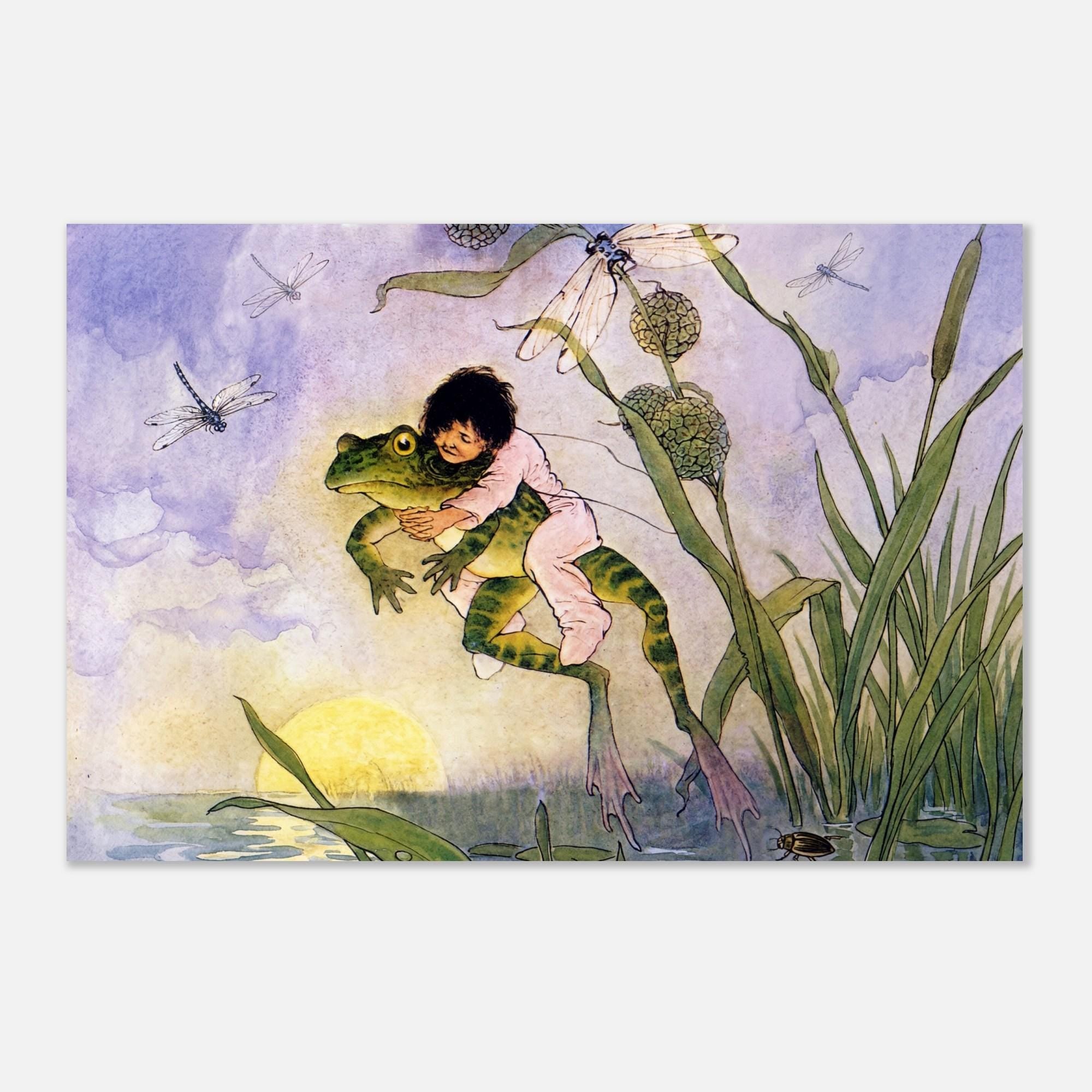 Vintage Frog Art Print Child Riding Toad Illustration Whimsical Nursery Decor Fairy Tale Wall Art 1920s Art Nouveau & Vintage