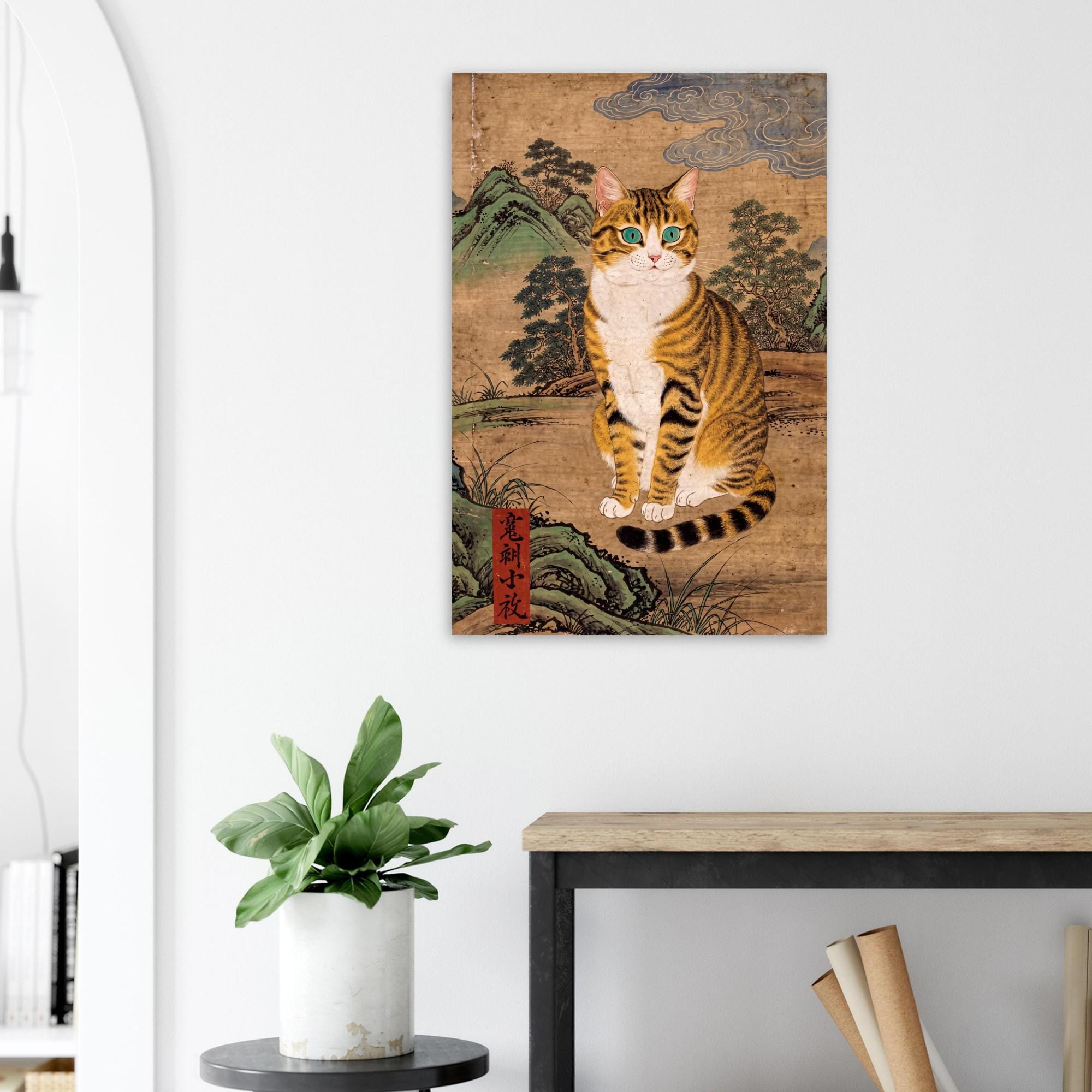 Vintage Japanese Cat Print Antique Ukiyo e Feline Poster Traditional Tabby Cat Wall Decor Zen Asian Artwork Woodblock Asian Art