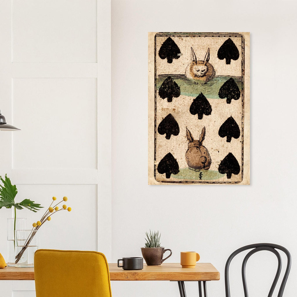 Antique Rabbit Transformation Playing Card Print Whimsical Nine of Spades Art 1811 Cowell Vintage Animal Wall Art Animals & Creatures