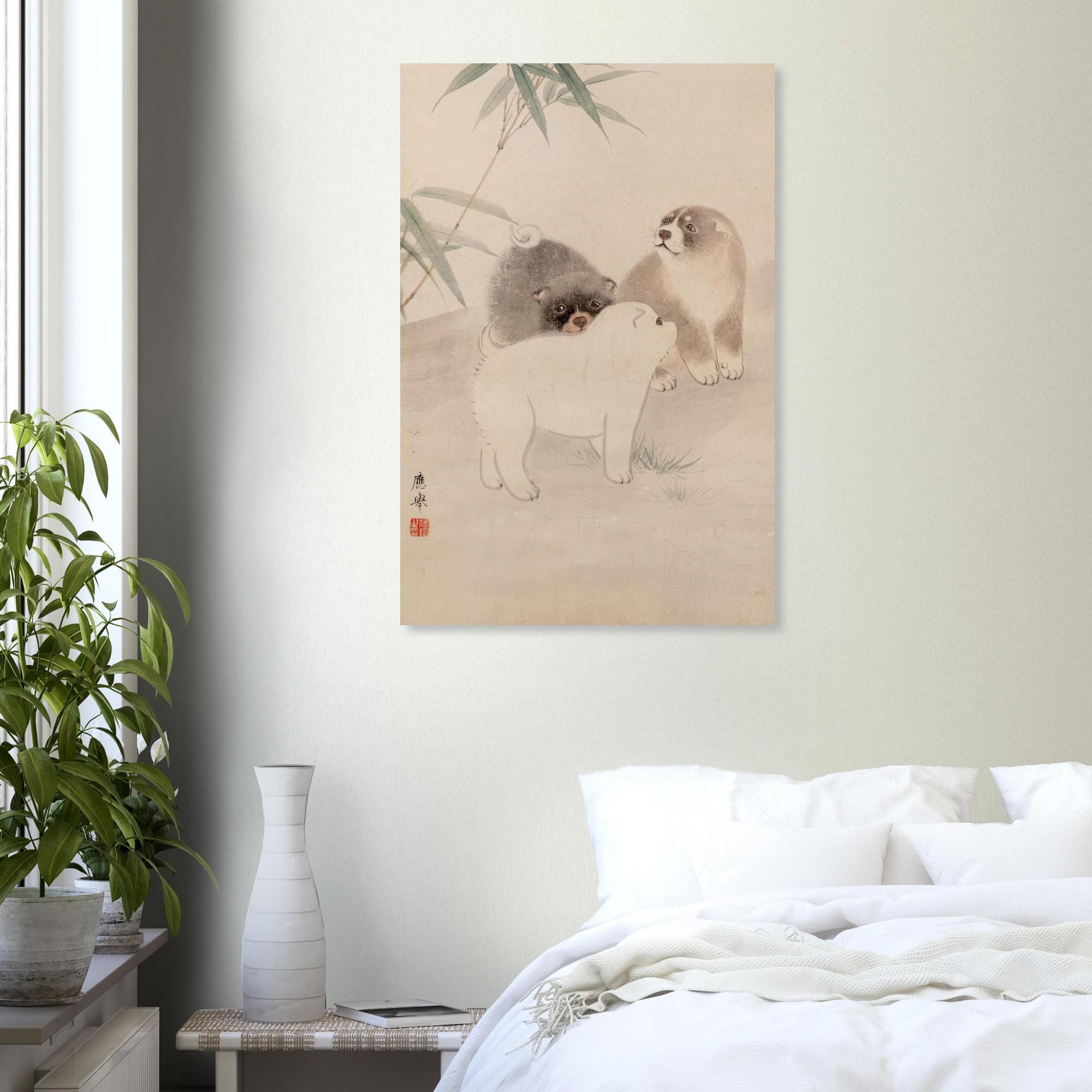 Puppies by Maruyama Okyo Fine Art Print, Japanese Wall Art, Vintage Dog Poster, Wabi Sabi Decor, Cute Animal Art, Asian Home Decor