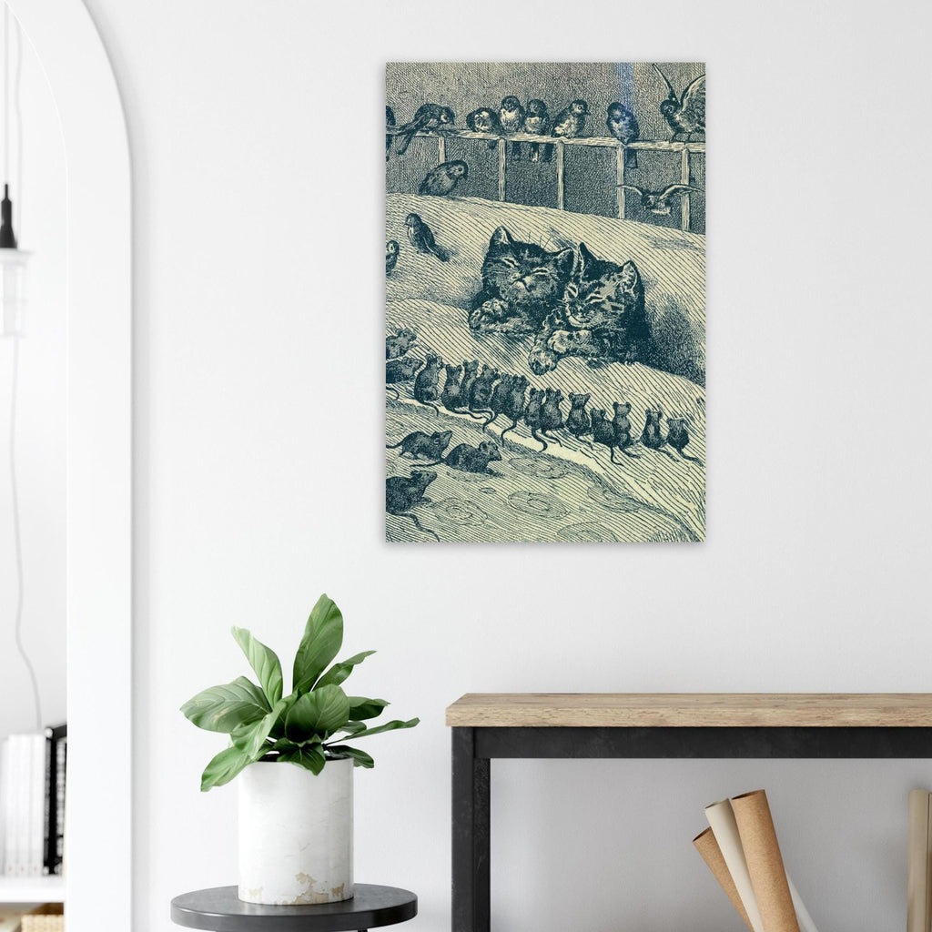 Vintage Cat Print Sleeping Kittens Victorian Illustration Antique Animal Sketch Black and White Wall Art Dark Academia & Moody