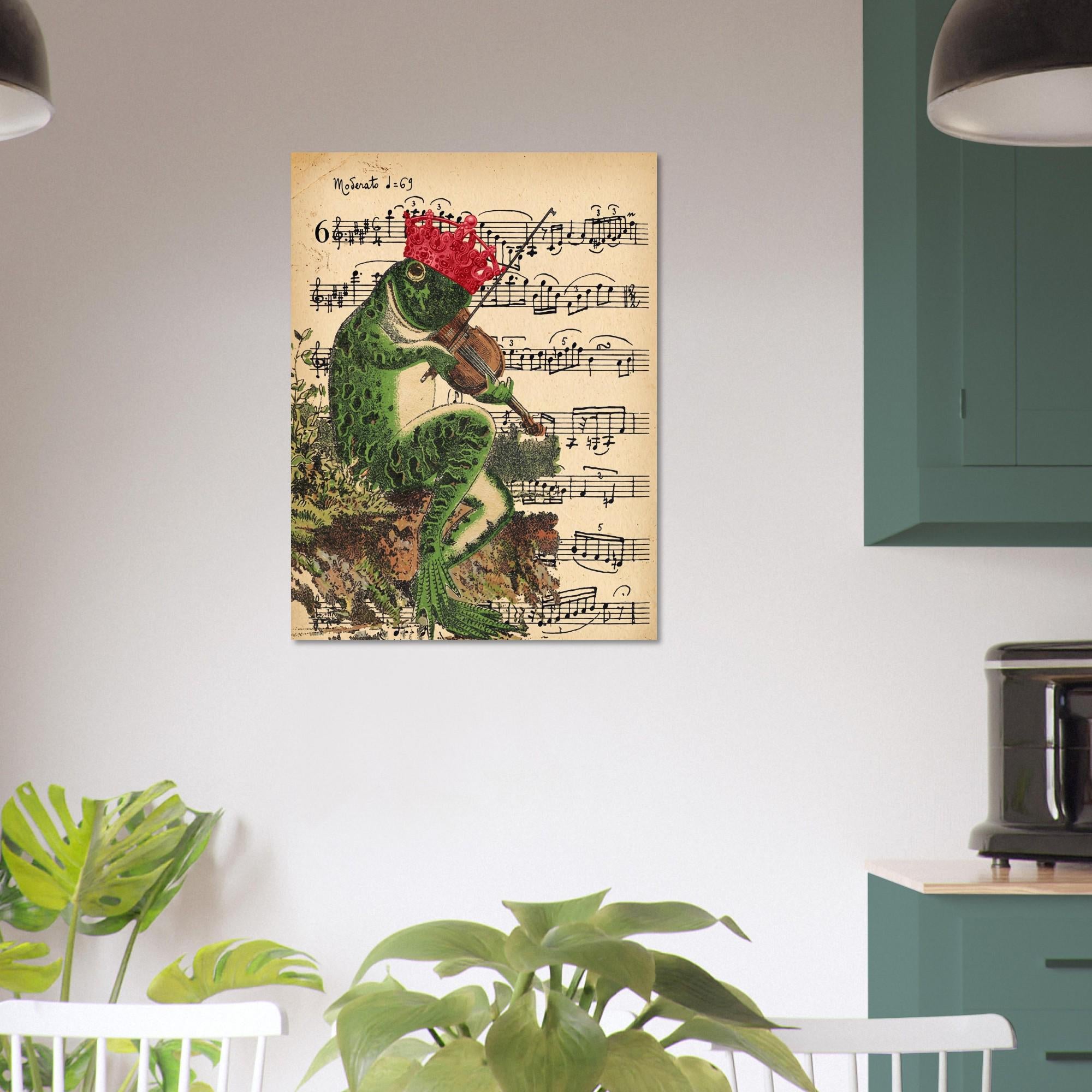 Vintage Frog Playing Violin Art Print Whimsical Goblincore Sheet Music Wall Decor Cottagecore Vintage Animal Poster Animals And Creatures