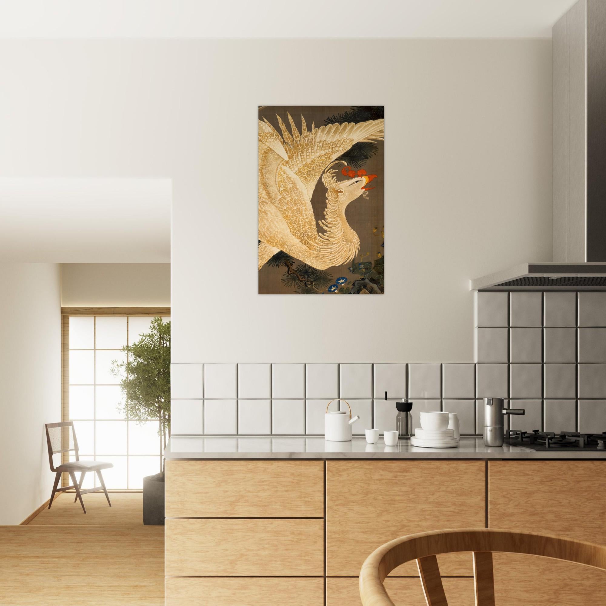 White Phoenix Japanese Art Print Ito Jakuchu Vintage Bird Poster Old Pine Tree Zen Wall Decor Woodblock & Asian Art c1d5b