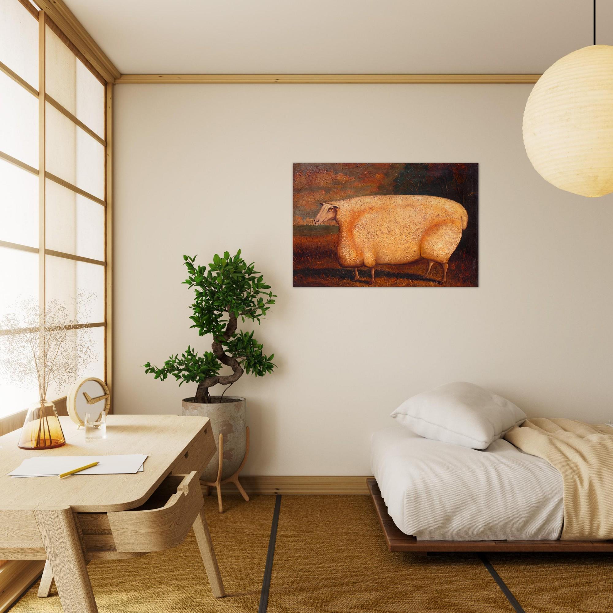 Vintage Fat Sheep Oil Painting Poster Antique Farmhouse Country Livestock Primitive Cottagecore Canvas Print Wall Animals Creatures
