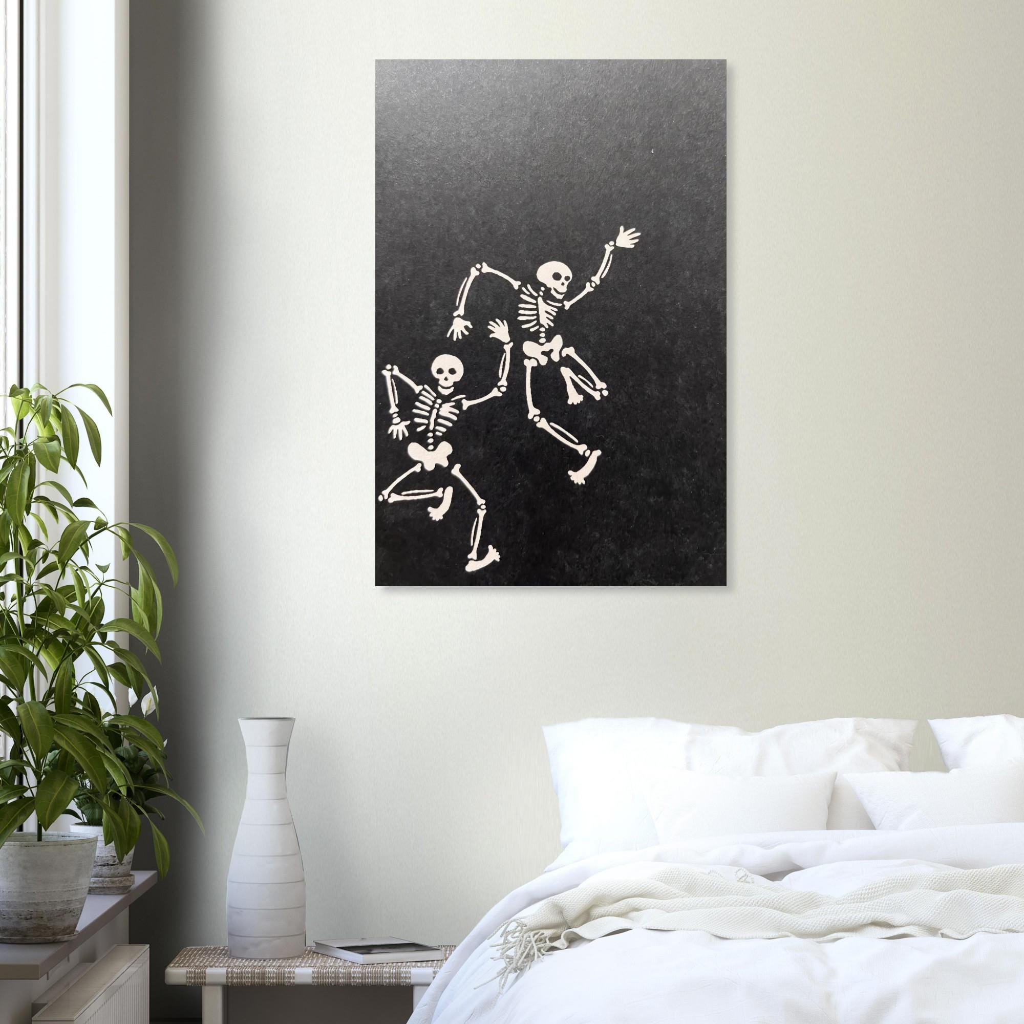 Dancing Skeletons Woodcut Print Memento Mori Wall Art Medieval Danse Macabre Engraving Gothic Dark Academia Vintage Dark Fantasy Macabre