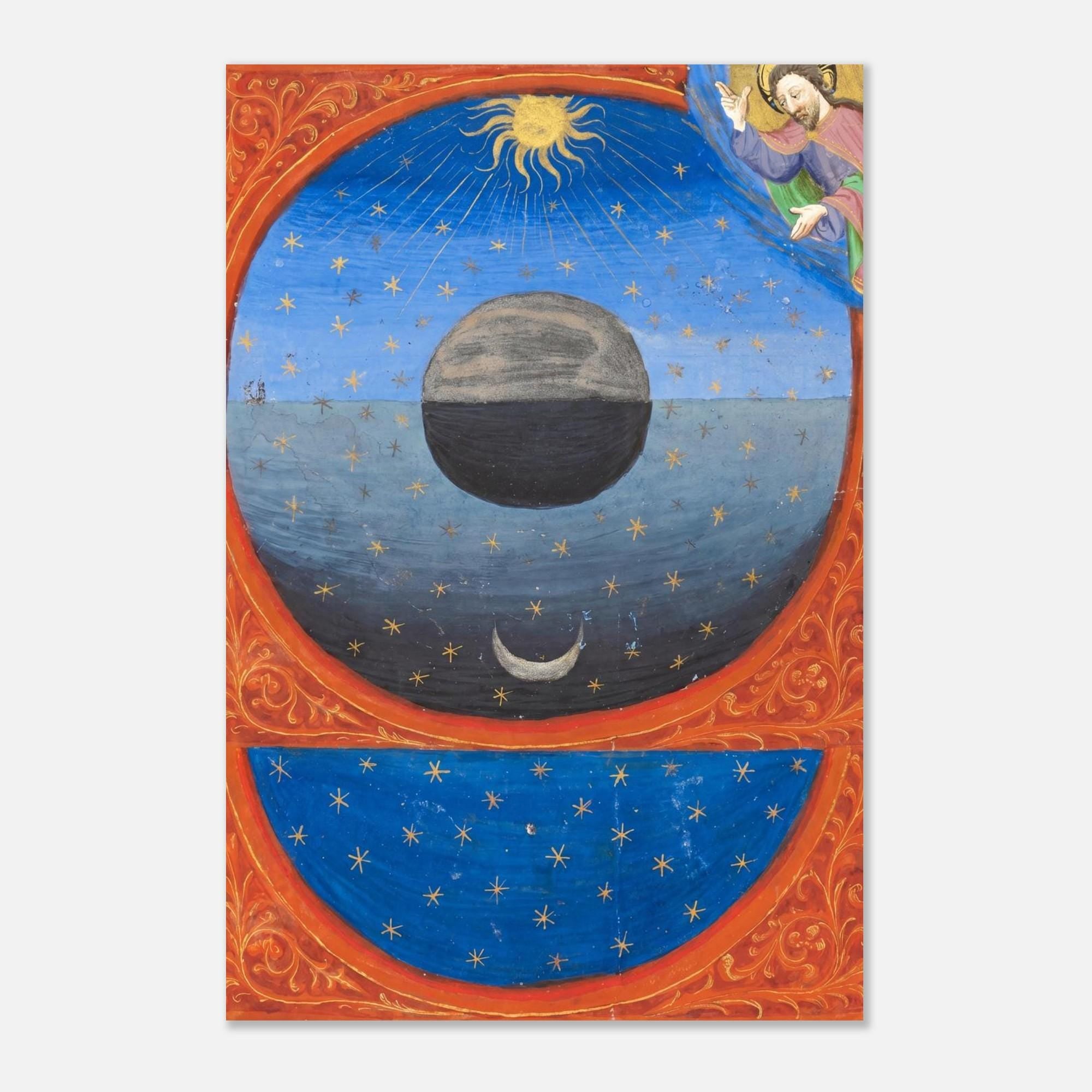 Medieval Creation of the World Art Print 1420 Italian Manuscript Illumination God Sun Moon Stars Poster Myth & Symbolism