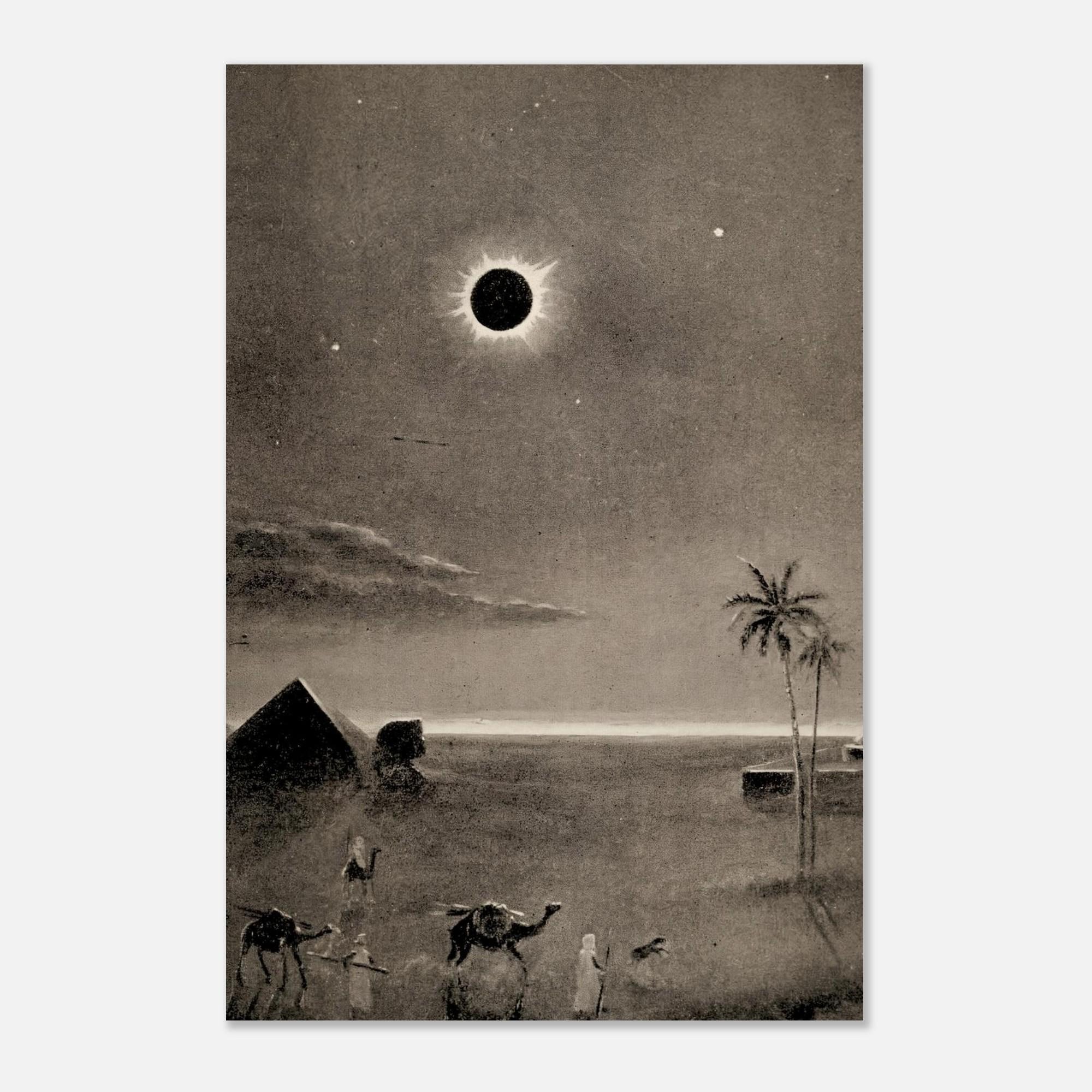 Vintage Solar Eclipse Over Egypt Pyramids Art Print Antique 1911 Astronomy Celestial Poster Gothic Decor Dark Academia & Moody DNoPw