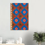 Medieval Floral Pattern Art Print Red Blue Gold Folk Art Rosette Wall Decor Antique Wooden Ceiling Motif - Folk & Naive Art