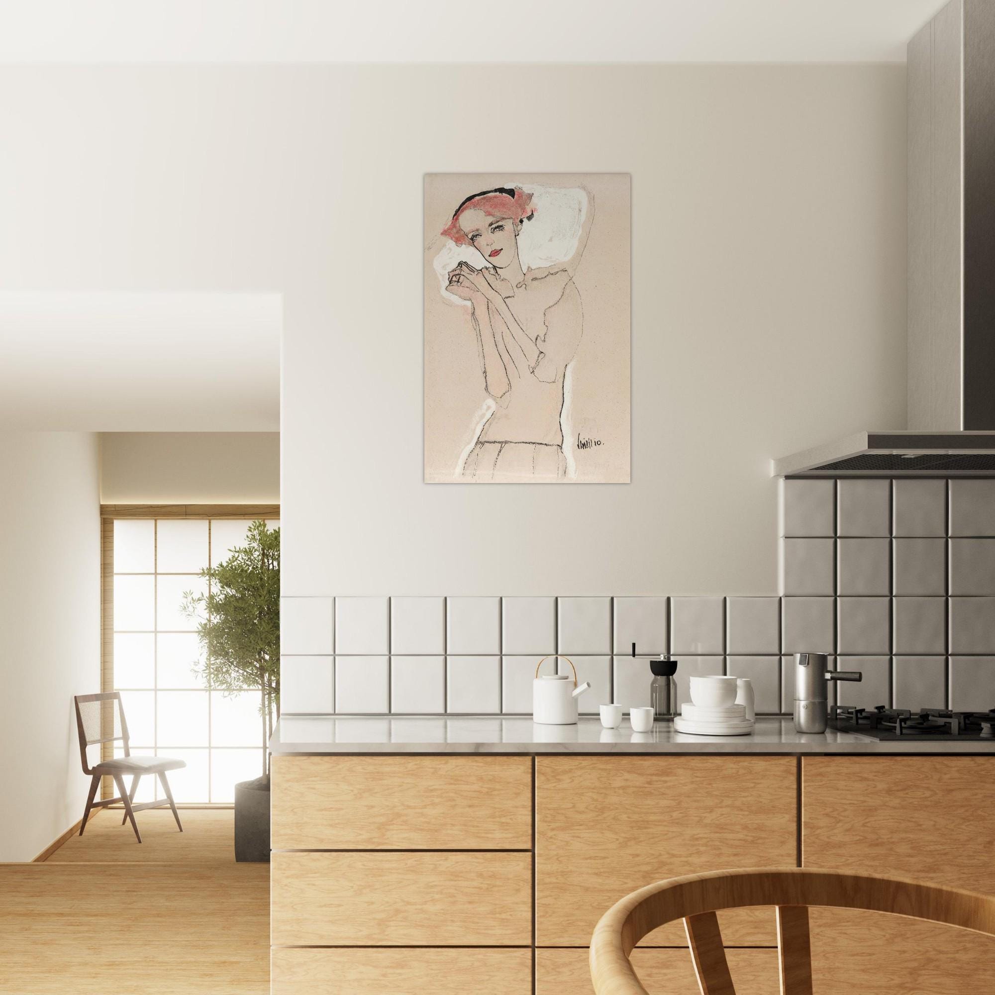 Egon Schiele Portrait of a Woman 1910 Pink Hair Sketch Austrian Expressionist Unframed Fine Art Print Portraits Figures