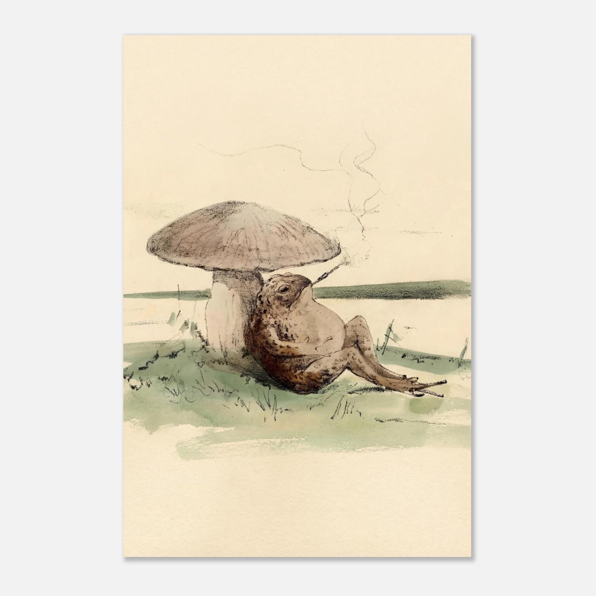 Smoking Toad Art Print | Vintage Frog Mushroom Illustration | Victorian Animal Wall Art | Cottagecore Decor | Dark Academia Art