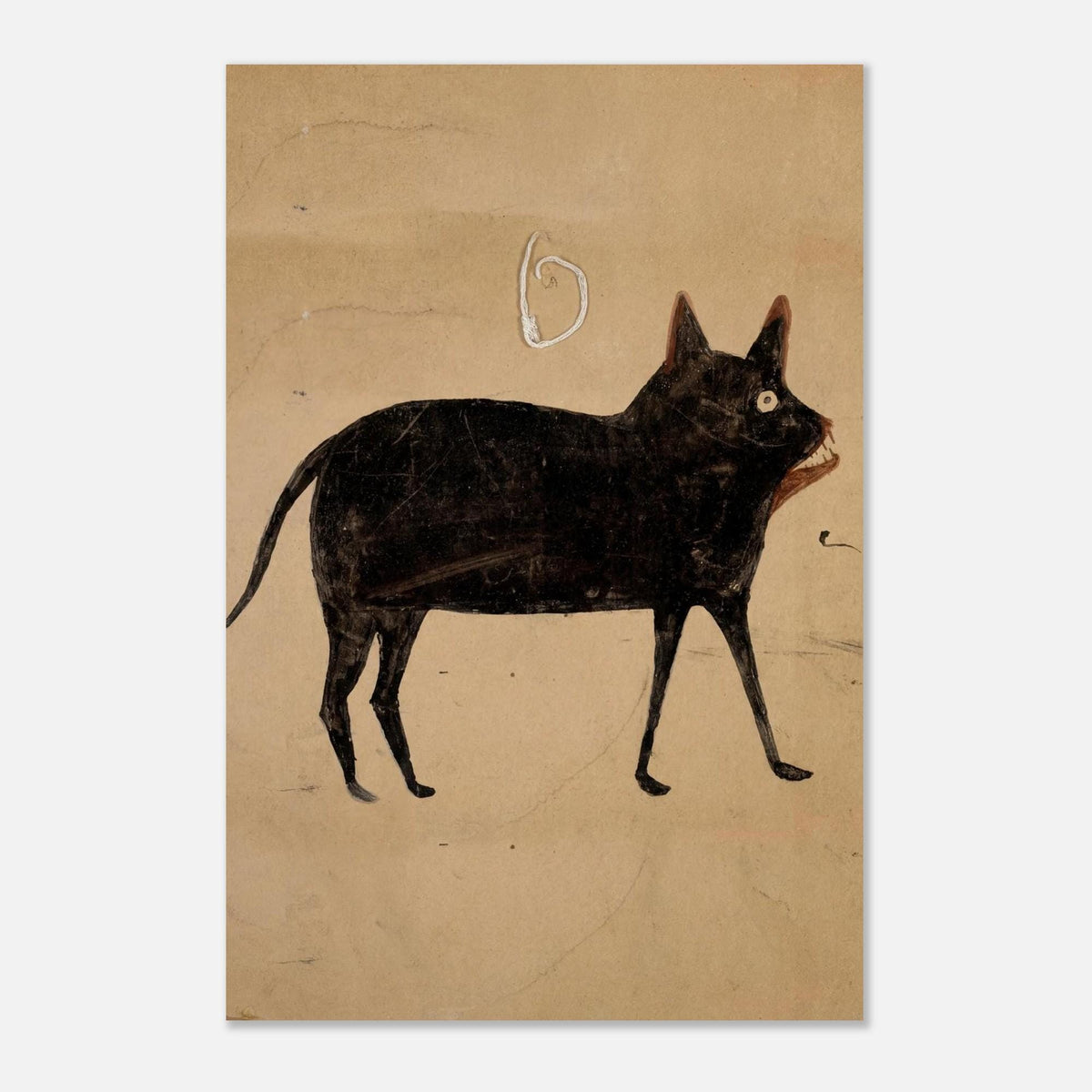 Cat With Brown Jaw by Bill Traylor, American Folk Art Print, Vintage Animal Wall Decor, Outsider Art Poster, Minimalist Cat Painting
