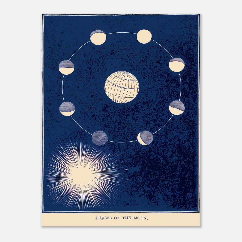 Vintage Moon Phases Diagram Print Antique Astronomy Poster Celestial Diagram Solar Eclipse Wall Art Unframed Celestial Astronomy