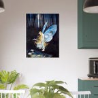 Vintage Fairy Art Print Blue Wings Moonlit Forest Poster Fantasy Woodland Wall Art Fairy Tale Illustration Myth Symbolism