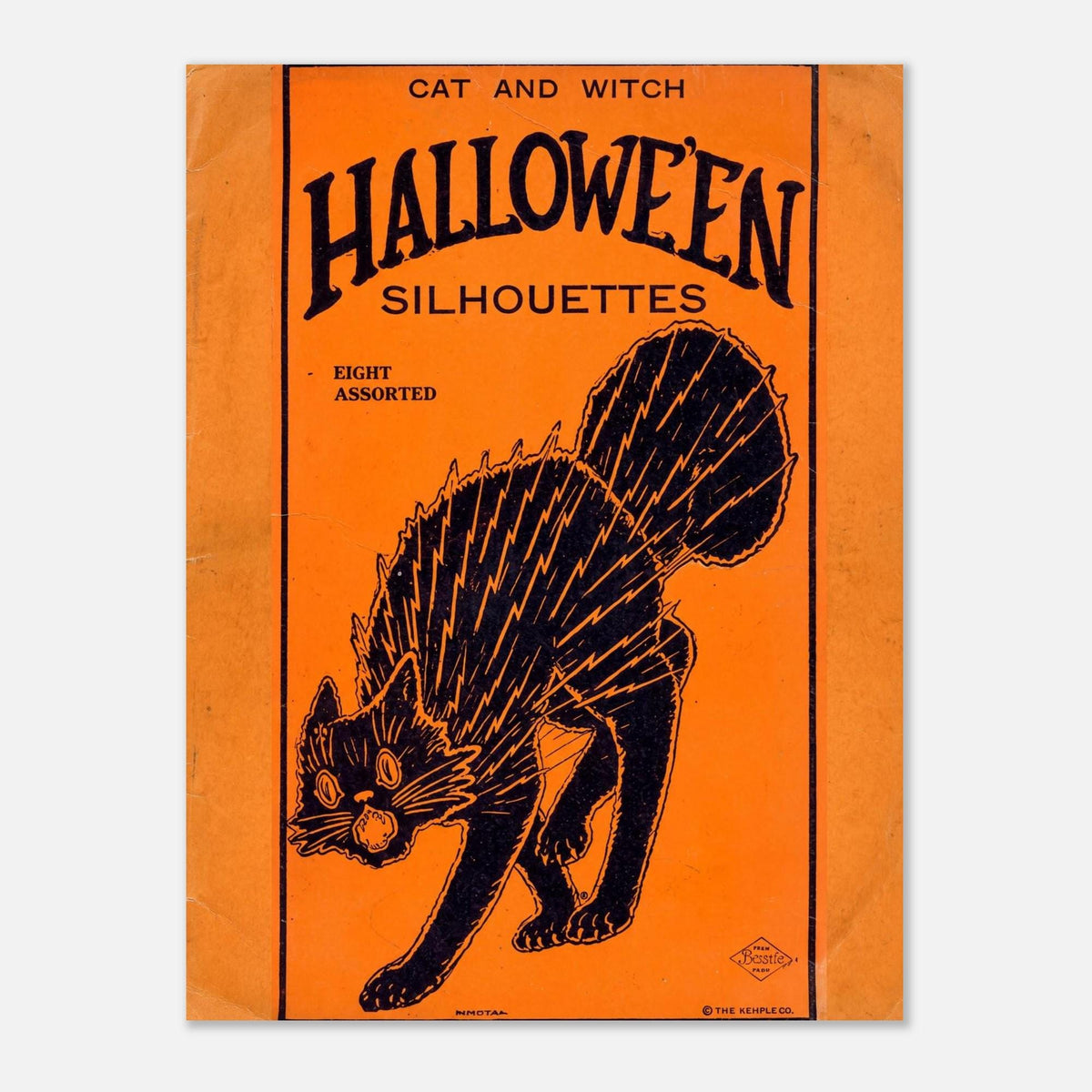 Spooky Black Cat Wall Art Print Vintage Halloween Decor Retro Spooky Cat Illustration Print Wall Hanging Vintage Cat Art