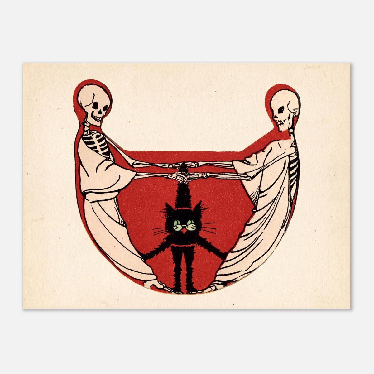 Vintage Skeleton Wall Art Spooky Black Cat Print Antique Gothic Decor Retro Halloween Illustration Canvas Weird Medieval Art