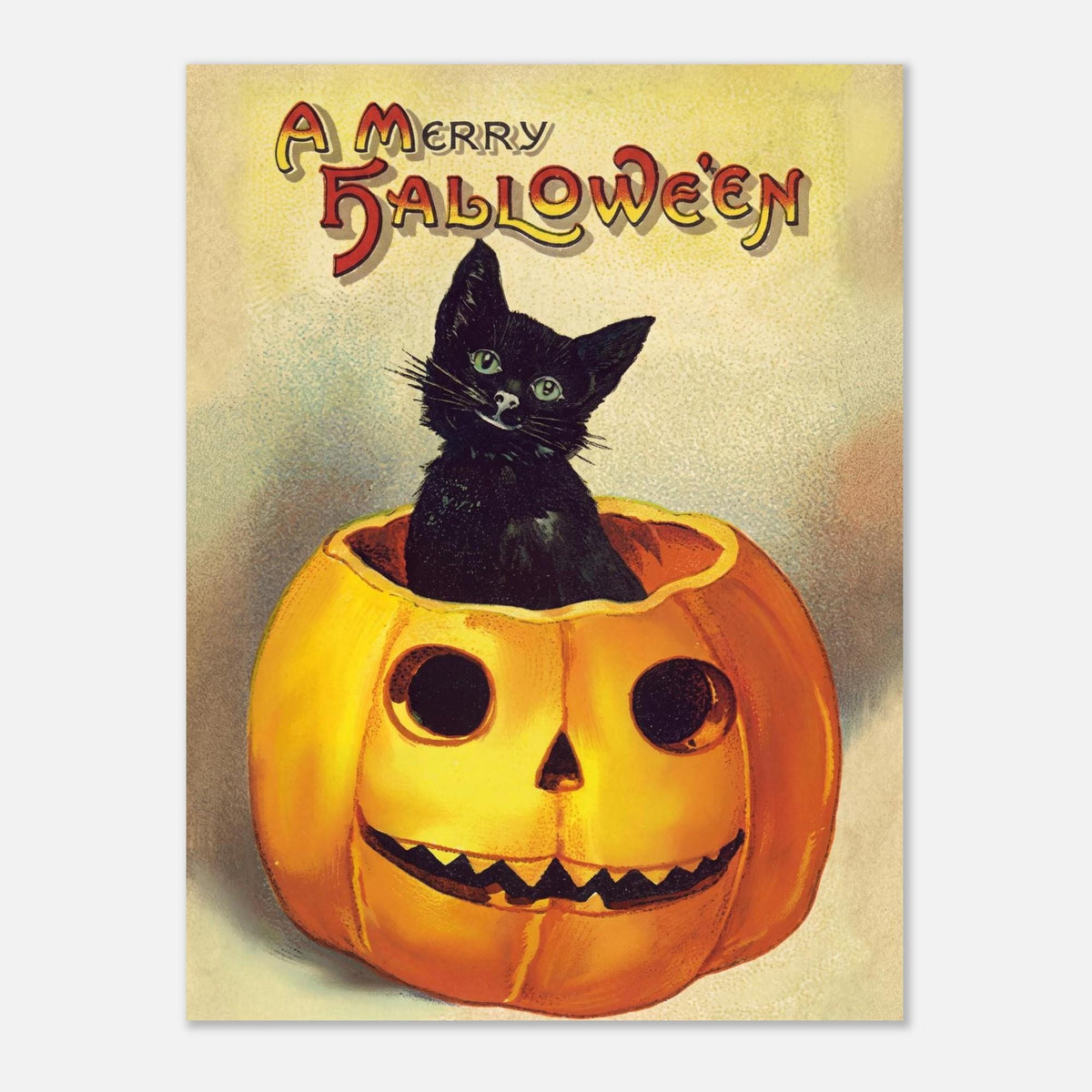Vintage Halloween Black Cat Poster Cute Pumpkin Jack O Lantern Print Antique Ellen Clapsaddle Wall Decor Gothic Fall Art Vintage Cat Art