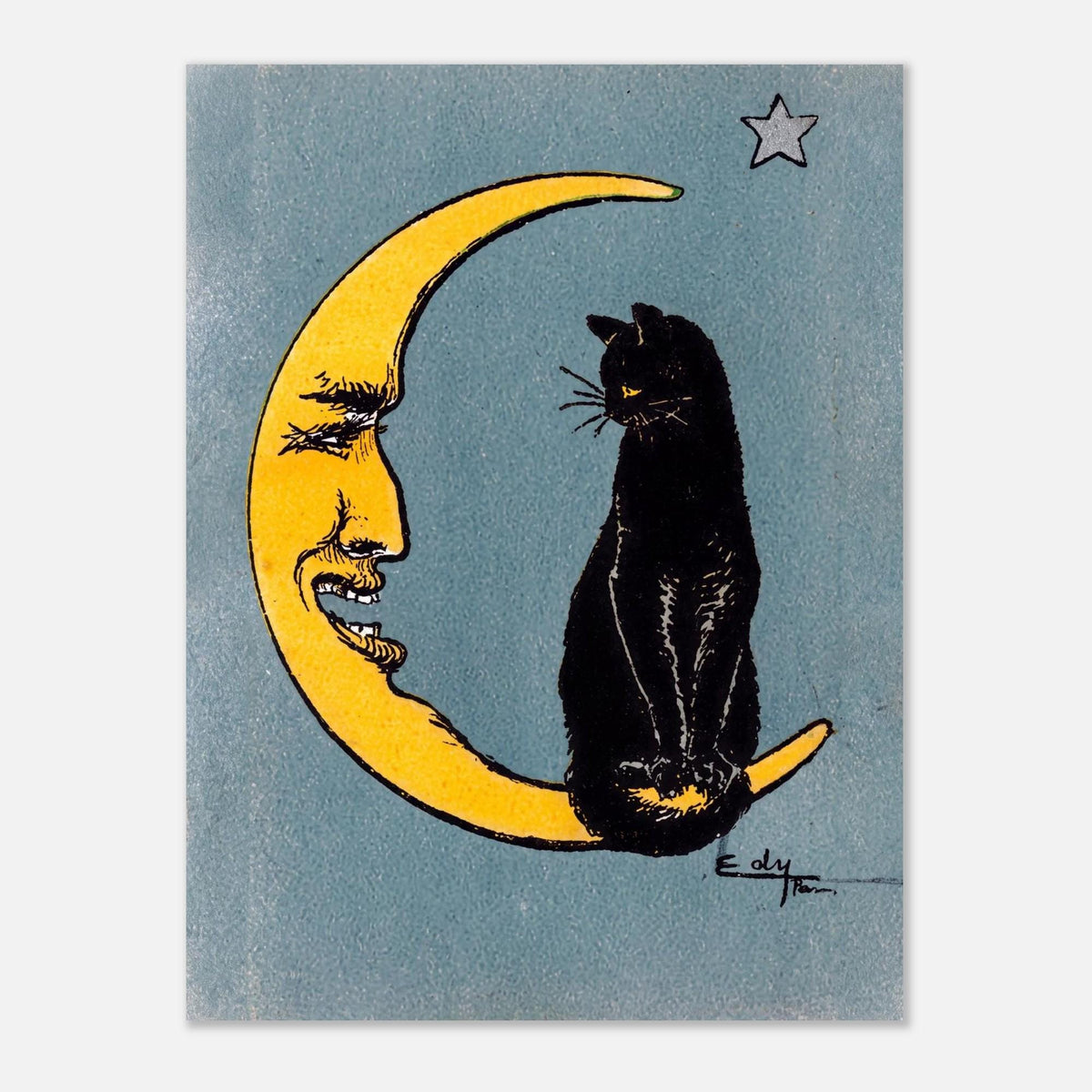 Vintage Black Cat Crescent Moon Art Print Retro Halloween Decor Spooky Celestial Wall Art Poster Gift Canvas Vintage Cat Art