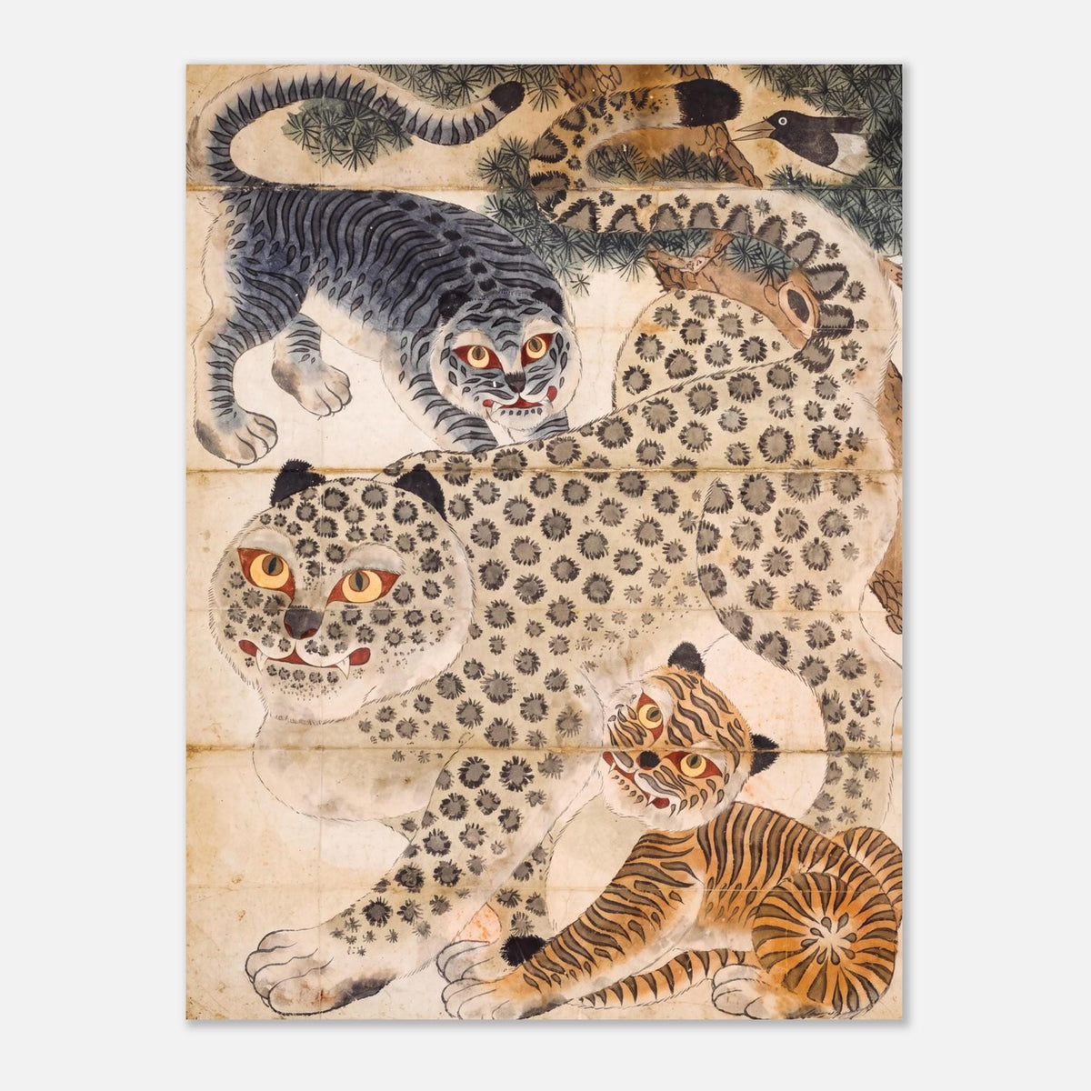 Korean Tiger Folk Art Canvas Print Vintage Asian Animal Wall Decor Joseon Dynasty Leopard Minhwa Poster Woodblock Asian Art