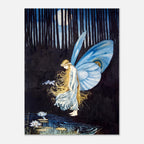 Vintage Fairy Art Print Blue Wings Moonlit Forest Poster Fantasy Woodland Wall Art Fairy Tale Illustration Myth Symbolism