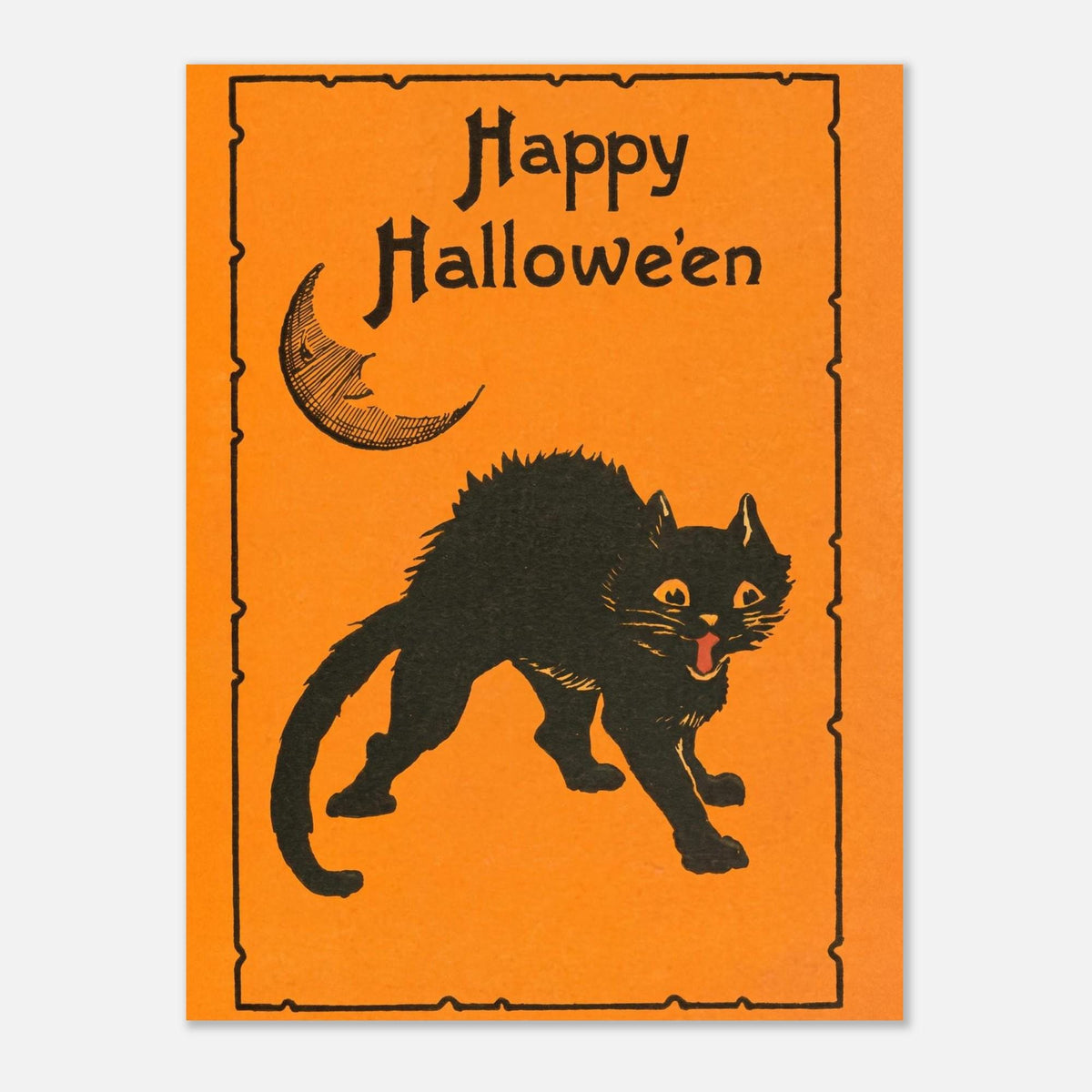 Vintage Halloween Black Cat Print Spooky Retro Wall Decor Creepy Cat Poster Antique Holiday Artwork Illustration Vintage Cat Art