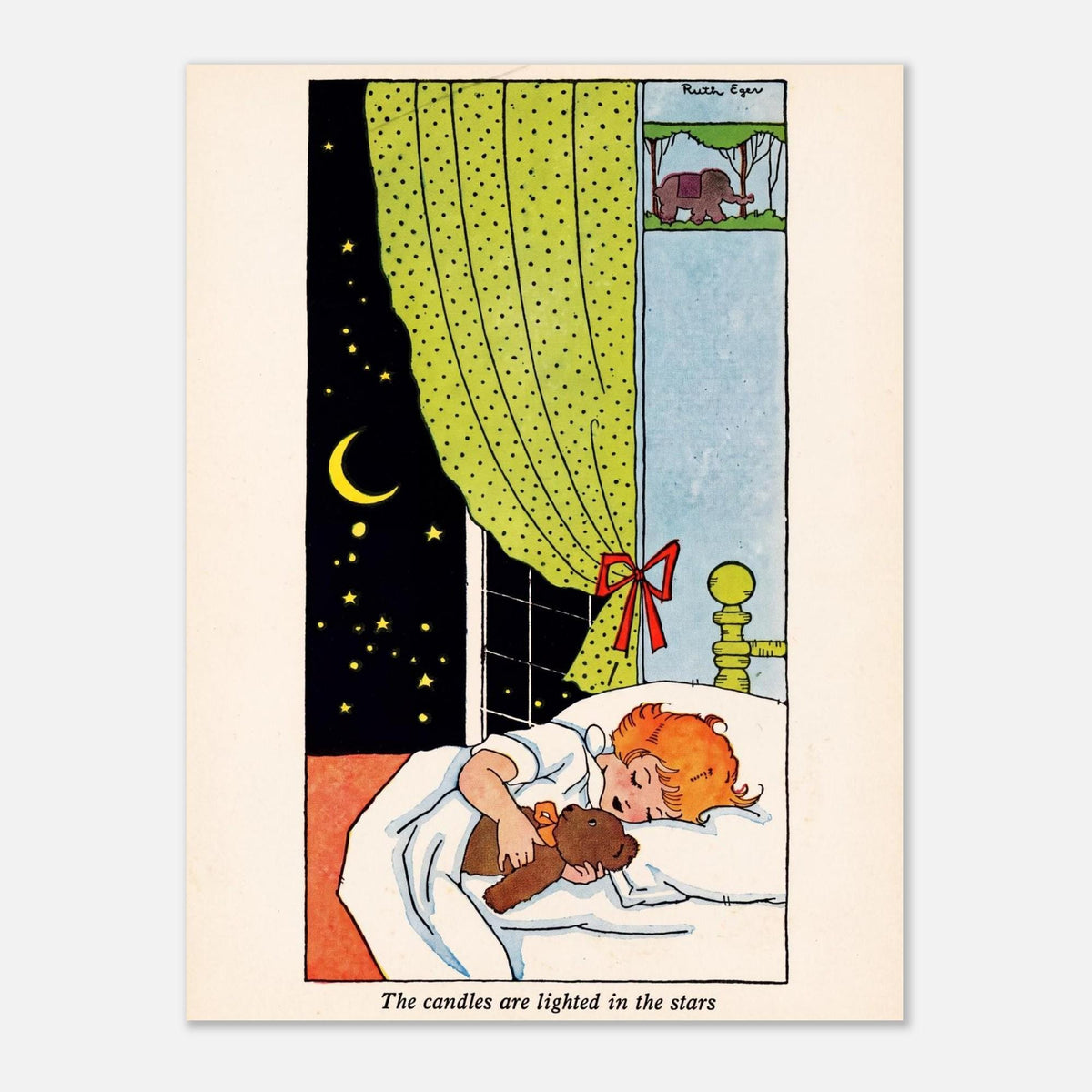 Vintage Sleepy Girl Nursery Wall Art Illustration Child Bedtime Stars Print Canvas Decor Poster Giclee Fine Golden Age Art