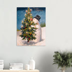 Vintage Snowman Christmas Tree Print Weird Victorian Holiday Poster Antique Winter Wall Art Canvas Oddities Vintage Animal