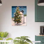 Vintage Snowman Christmas Tree Print Weird Victorian Holiday Poster Antique Winter Wall Art Canvas Oddities Vintage Animal