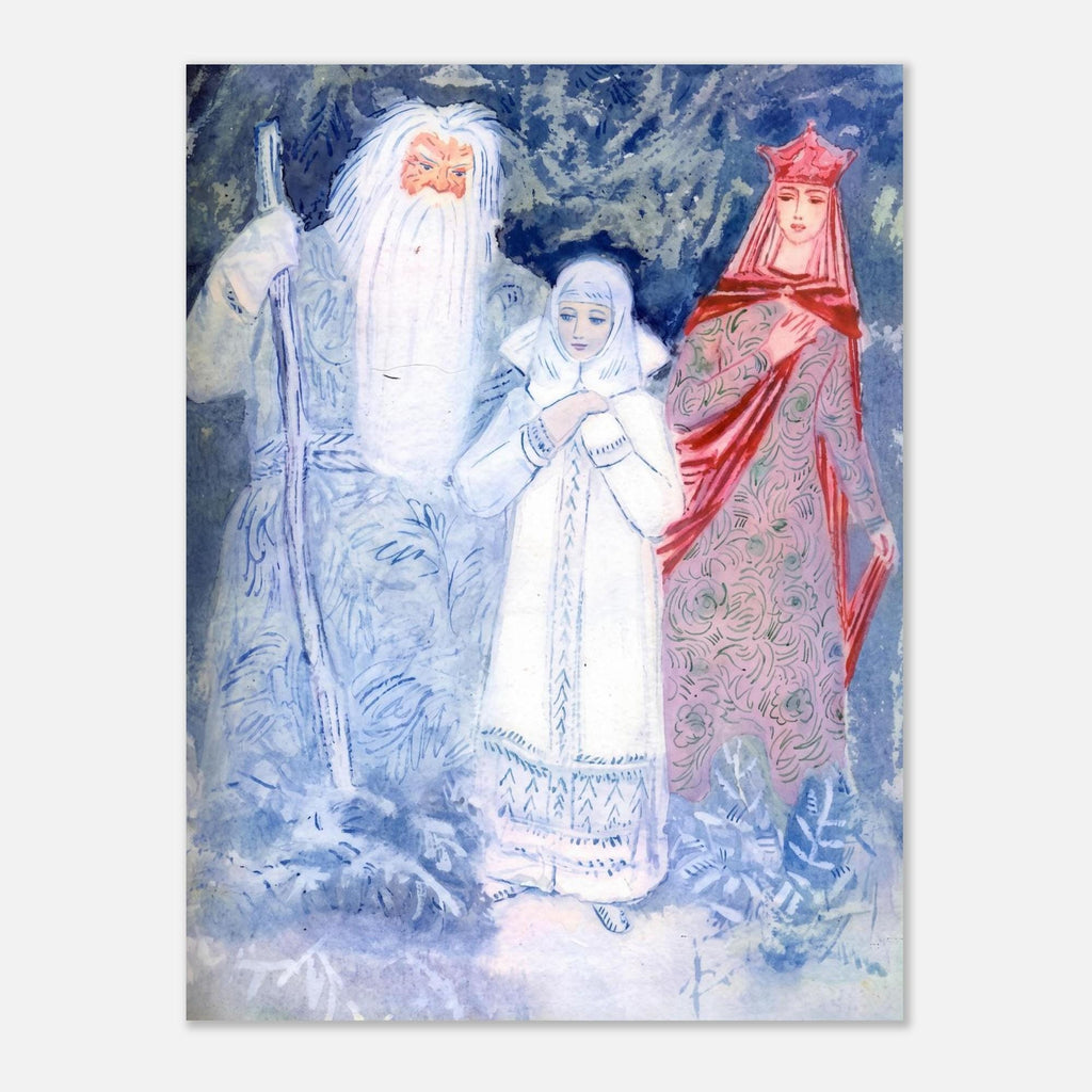 Vintage Snow Maiden Snegurochka Wall Art Russian Slavic Folklore Tale Painting Ded Moroz Winter Fairytale Print Fine Art Myth Symbolism