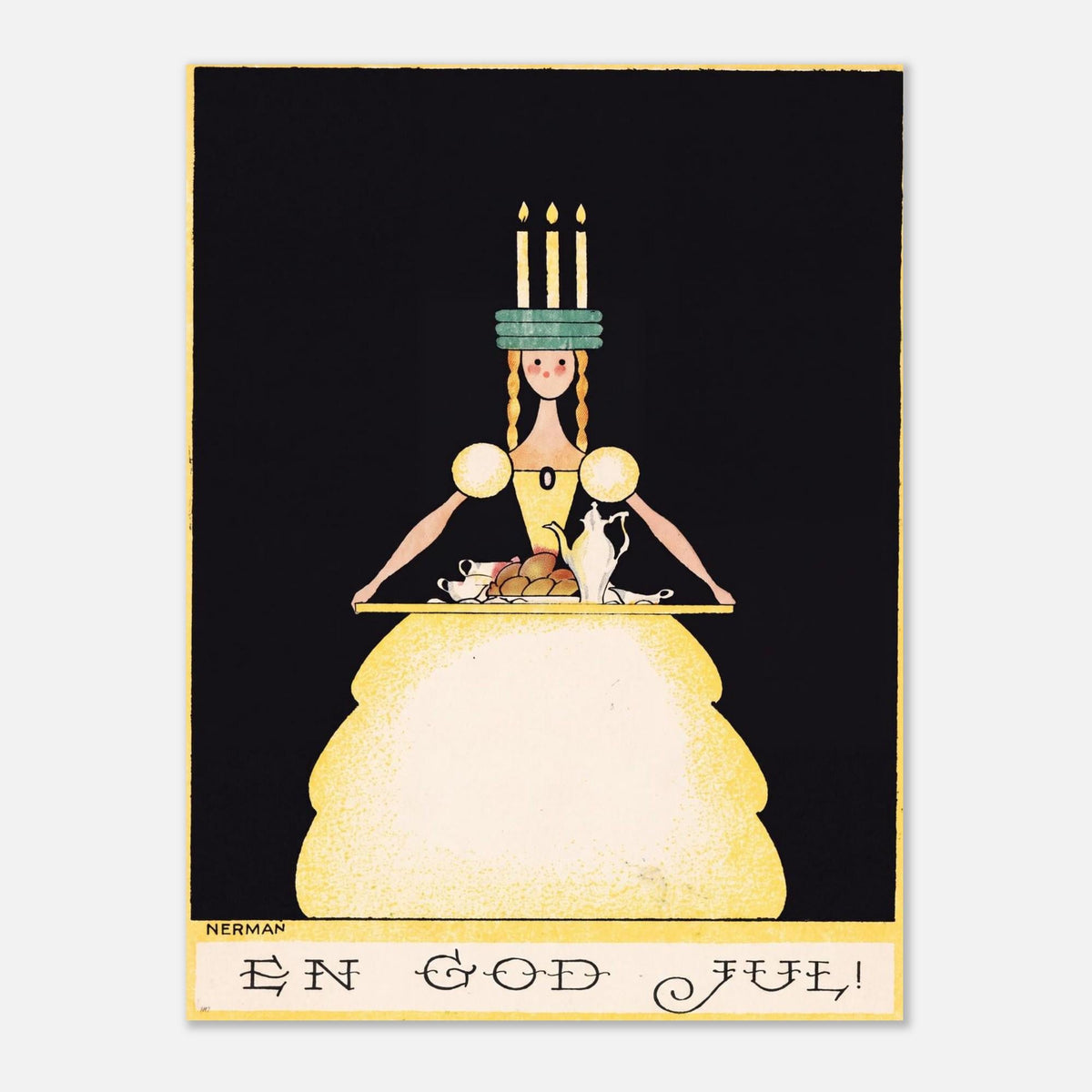 Vintage Swedish Christmas Card Art Print Holiday Wall Decor Mid Century Illustration Scandinavian Holiday Decor Golden Age Art