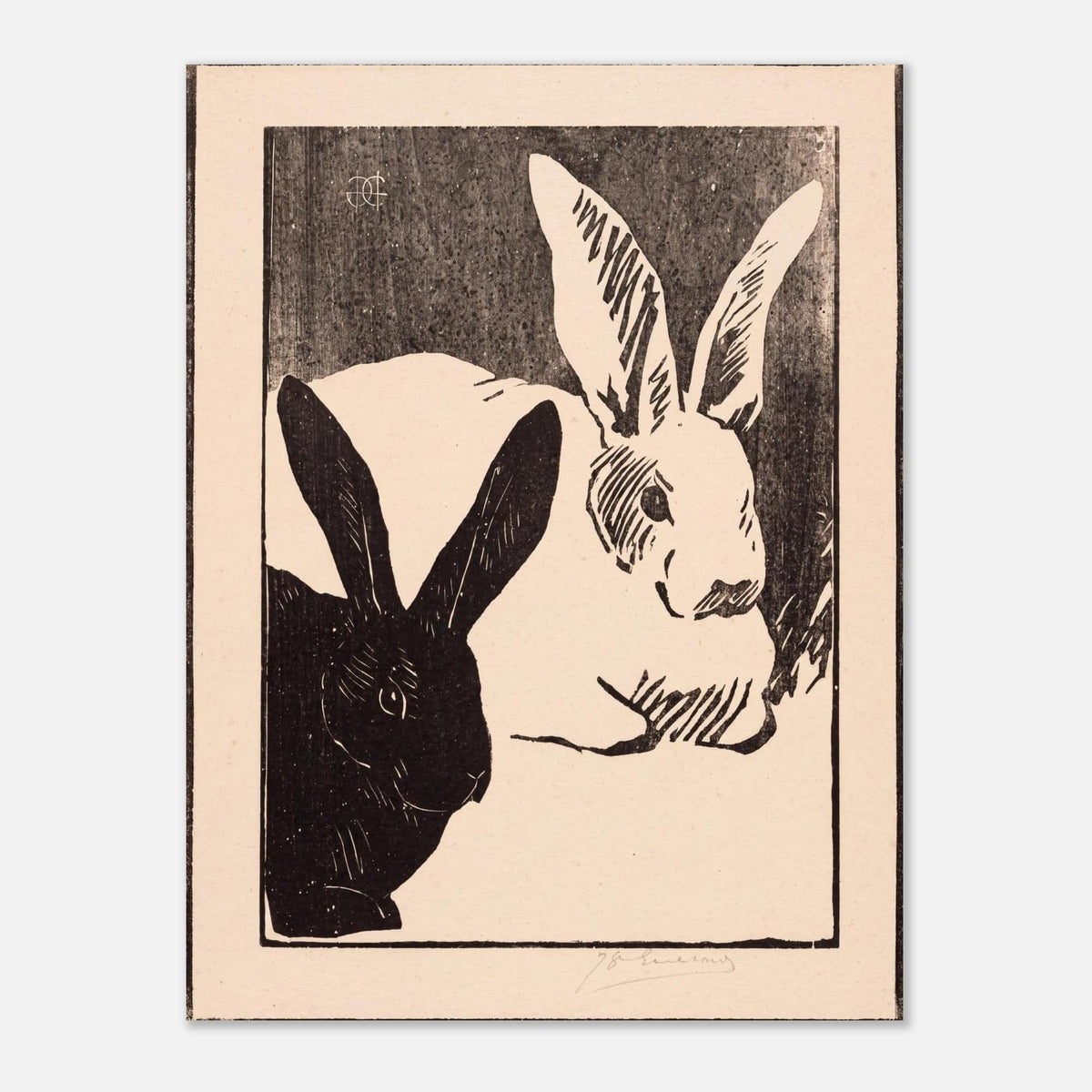 Vintage Rabbit Woodcut Print Les Lapins Henri Guerard 1893 Black and White Hare Drawing Retro Animal Wall Art Oddities Vintage Animal