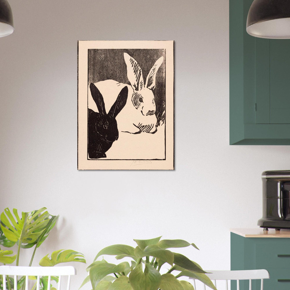 Vintage Rabbit Woodcut Print Les Lapins Henri Guerard 1893 Black and White Hare Drawing Retro Animal Wall Art Oddities Vintage Animal