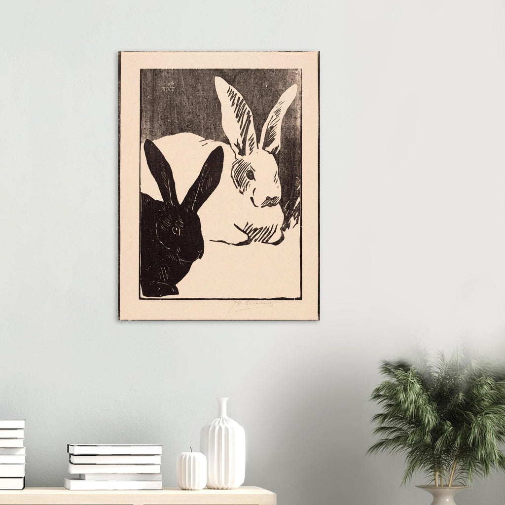 Vintage Rabbit Woodcut Print Les Lapins Henri Guerard 1893 Black and White Hare Drawing Retro Animal Wall Art Oddities Vintage Animal
