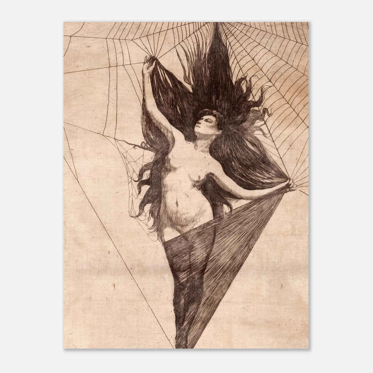 Arachne Etching Print Rudolf Bacher Dark Academia Art Vintage Mythology Poster Gothic Wall Decor Canvas Myth Symbolism
