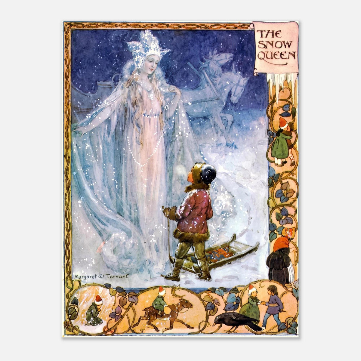 Vintage Snow Queen Print Fairy Tale Illustration Nursery Decor Wall Art Fantasy Collectible Print Gift Canvas Golden Age Art