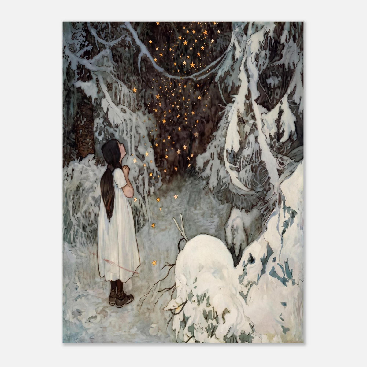 Vintage Starry Night Fairy Tale Illustration Print Celestial Wall Art Antique Golden Age Storybook Decor Celestial Astronomy