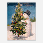 Vintage Snowman Christmas Tree Print Weird Victorian Holiday Poster Antique Winter Wall Art Canvas Oddities Vintage Animal