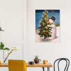 Vintage Snowman Christmas Tree Print Weird Victorian Holiday Poster Antique Winter Wall Art Canvas Oddities Vintage Animal