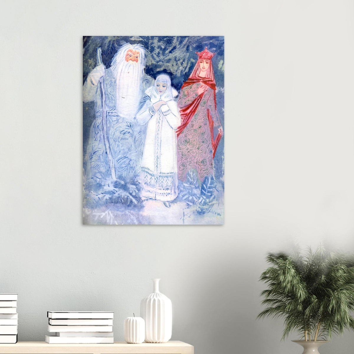 Vintage Snow Maiden Snegurochka Wall Art Russian Slavic Folklore Tale Painting Ded Moroz Winter Fairytale Print Fine Art Myth Symbolism