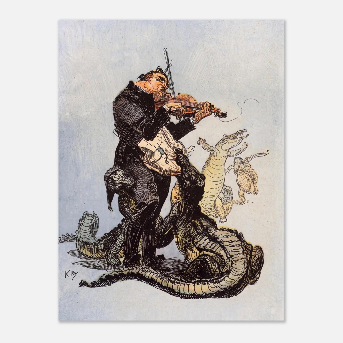 Heinrich Kley Adagio Print Vintage Alligator Musician Wall Art Canvas Decor Poster Giclee Fine Home Oddities Vintage Animal