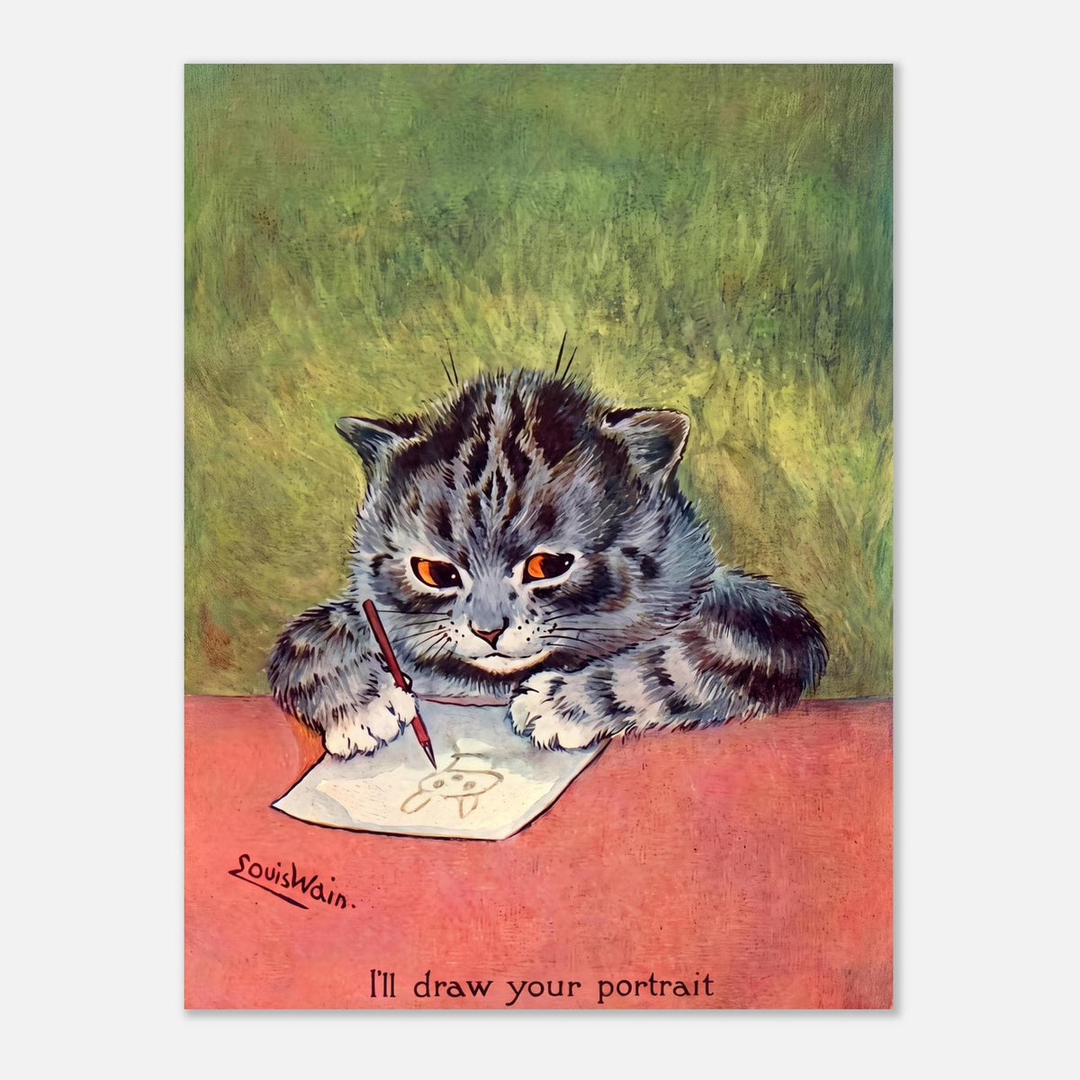 Louis Wain Cat Print Antique Illustration Funny Cat Wall Art Whimsical Animal Artwork Retro Kitten Poster Vintage Cat Art