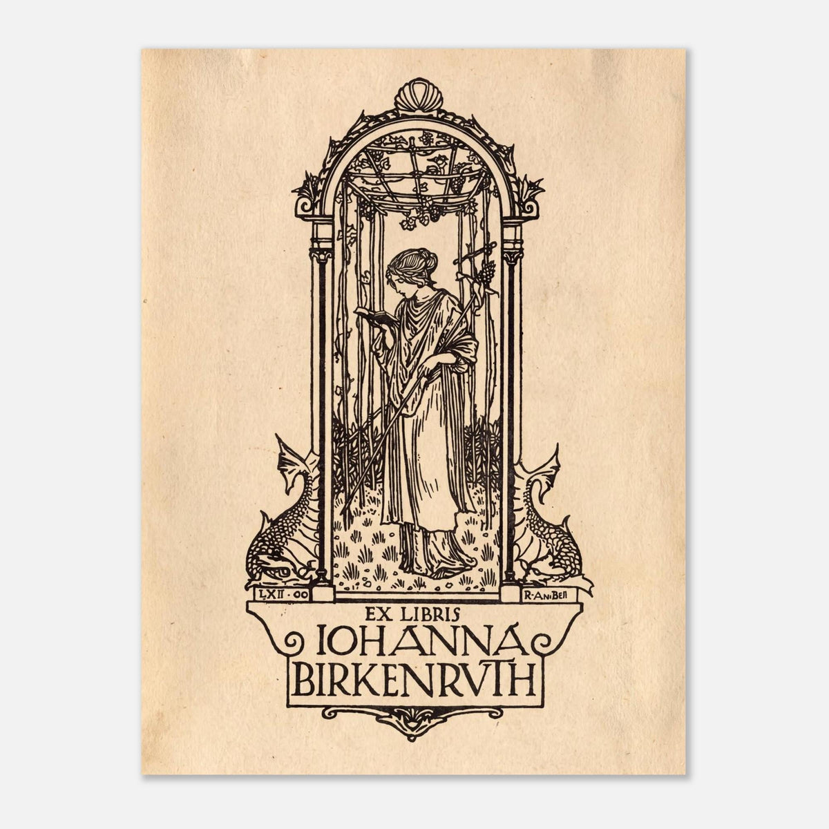 Vintage Bookplate Print Antique Ex Libris Wall Art Historic Library Decor Canvas Poster Giclee Fine Home Exhibition Golden Age Art
