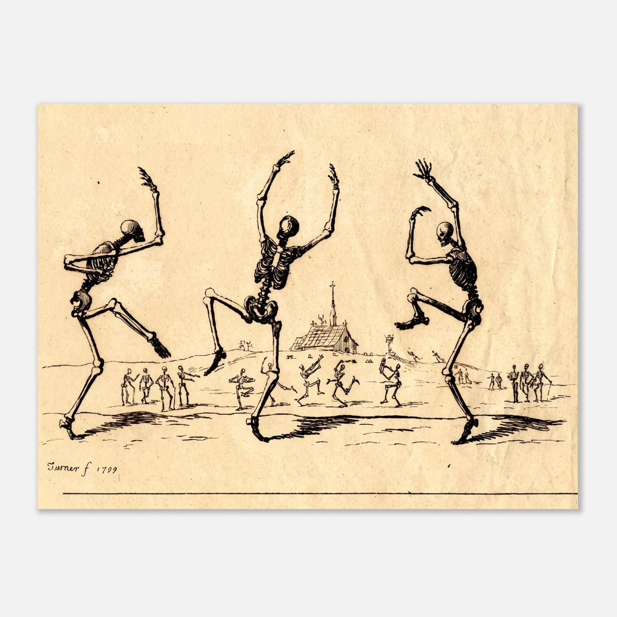 Skeleton Dance Print Gothic Wall Art Spooky Skeleton Etching Macabre Home Decor Vintage Dark Academia Art Gothic Oddities