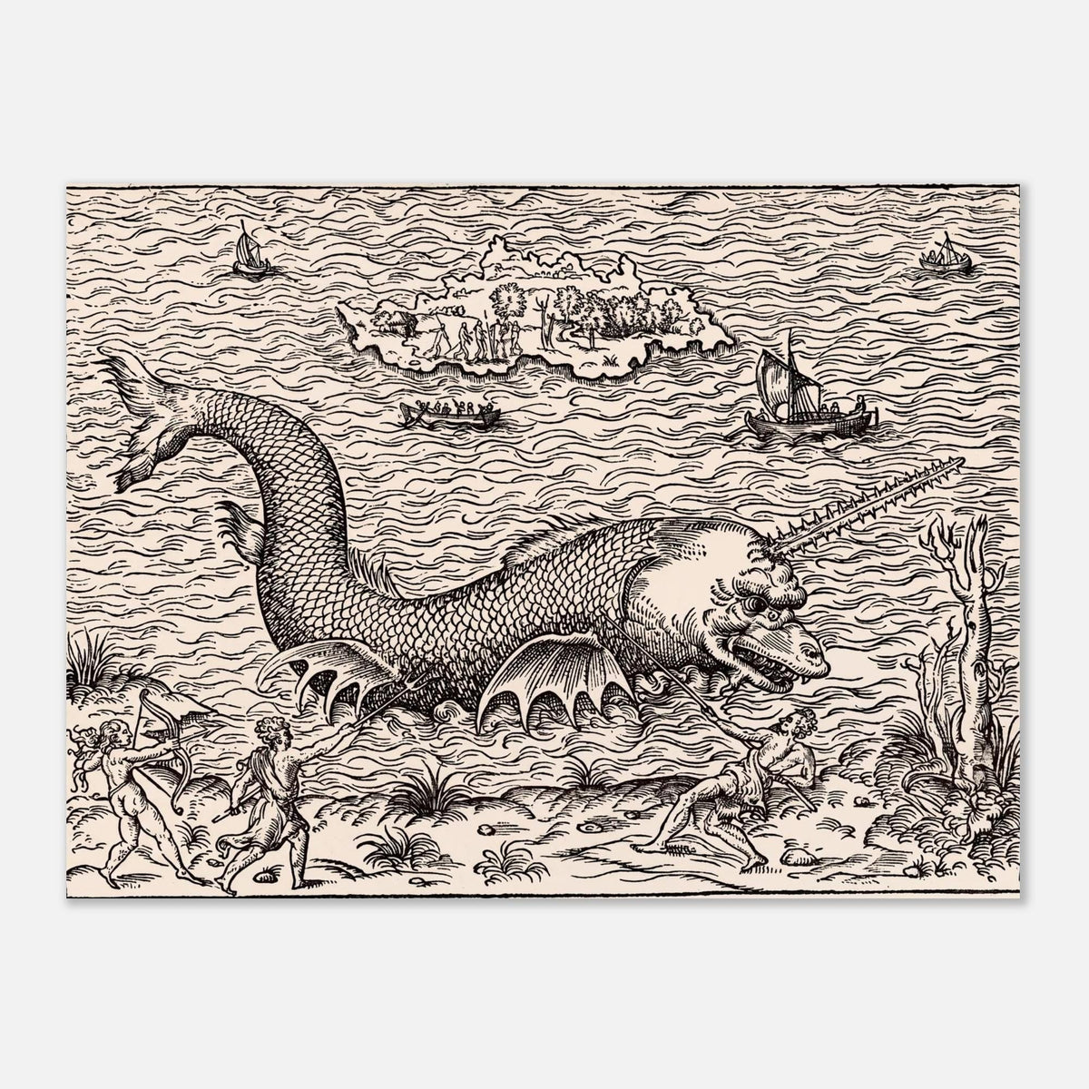 Vintage Sea Monster Art Print Renaissance Sea Serpent Illustration Historic Ocean Creature Wall Decor Weird Medieval Art