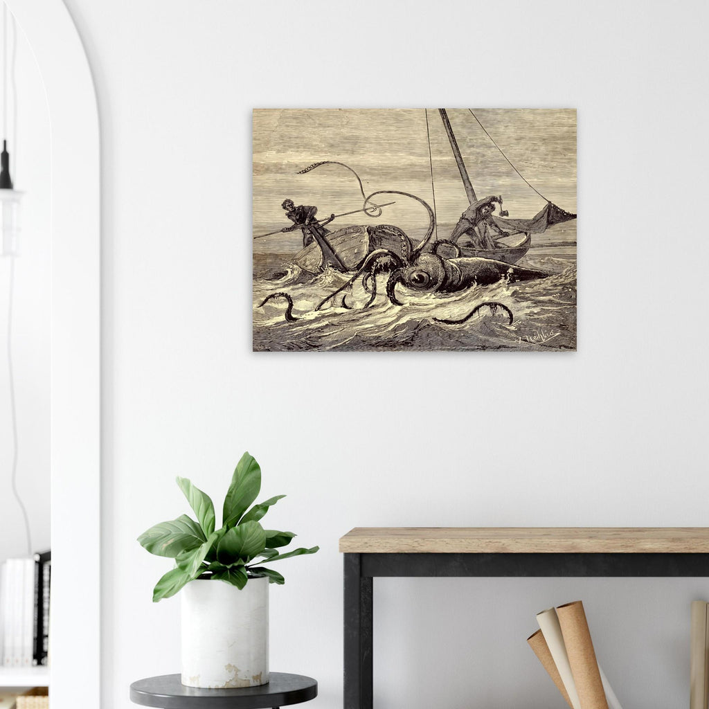 Vintage Kraken Attack Print Monster Sea Creature Illustration Oceanic Nautical Wall Art Mythological Print Oddities Vintage Animal