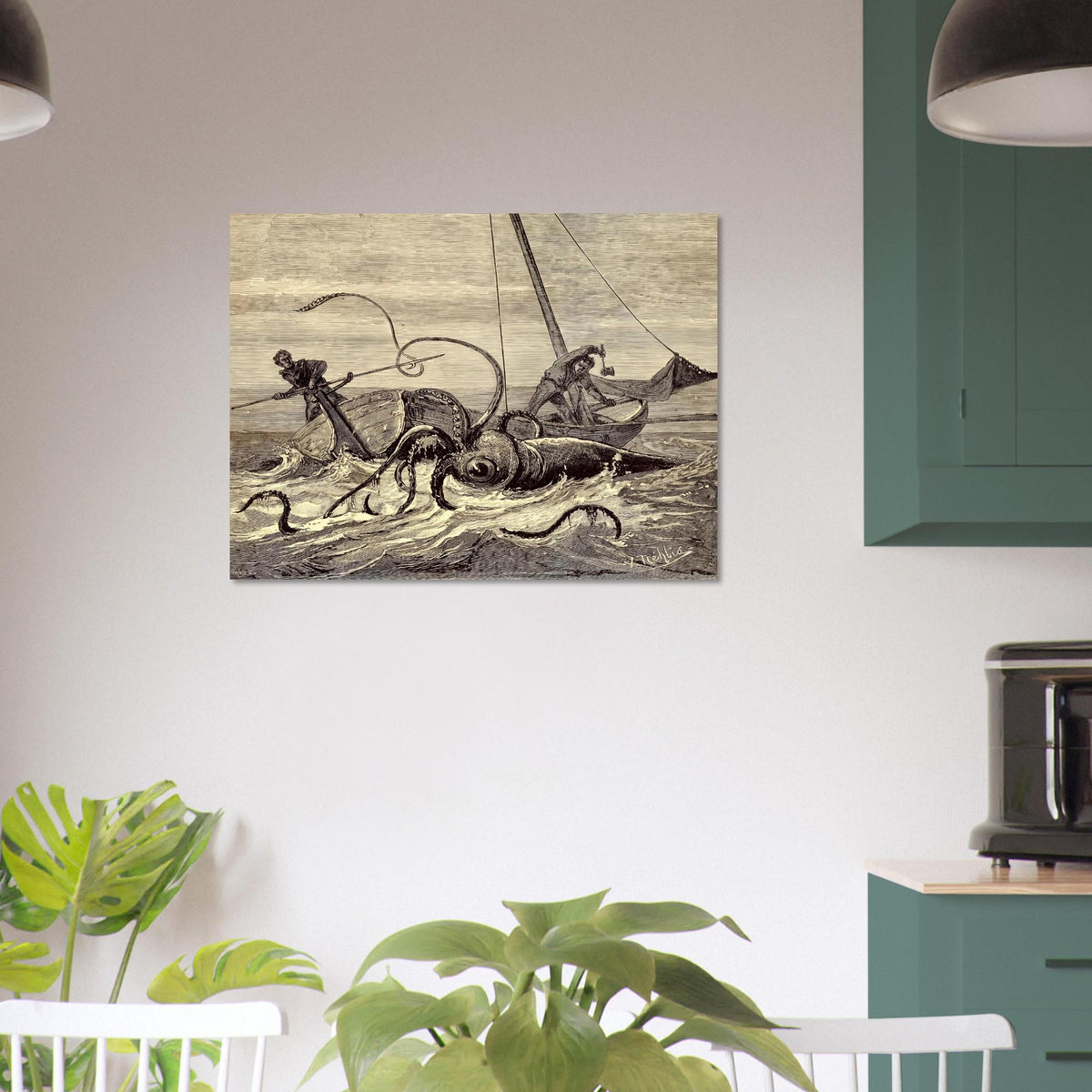 Vintage Kraken Attack Print Monster Sea Creature Illustration Oceanic Nautical Wall Art Mythological Print Oddities Vintage Animal