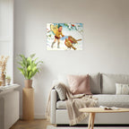 Christmas Elf Art Print With A Letter For Two Robins Among Snow Covered Holly Golden Age Art